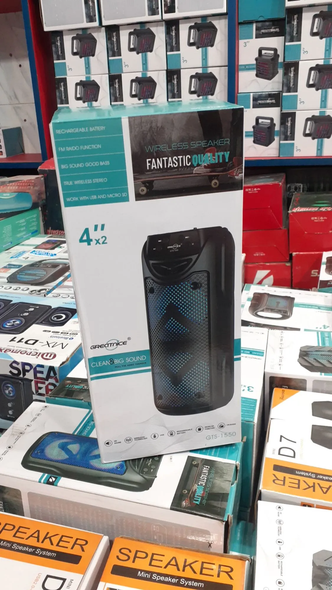 GREATNICE GTS-1550 USB/TF/SD/FM Radio Card Supported Bluetooth Wireless Speaker With FM Radio & Lightning Effects 4"+4" duel extra large super bass&music bluetooth speaker