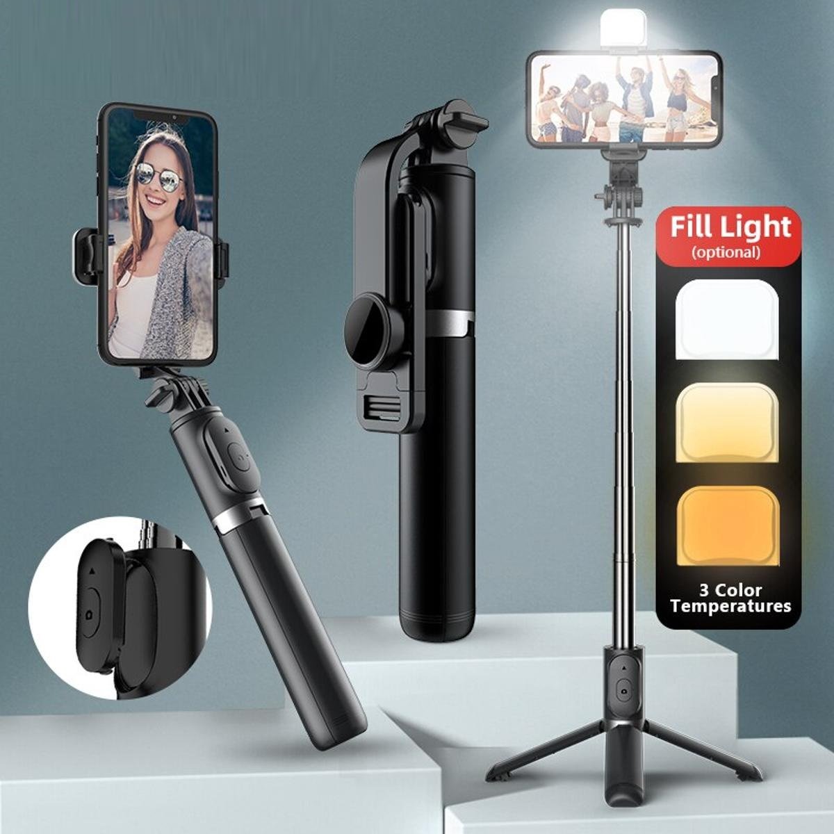 Vloging Kit,Tripod Kit For Live Broadcast 3 In 1 Microphone, Led Light, Mini Stand
