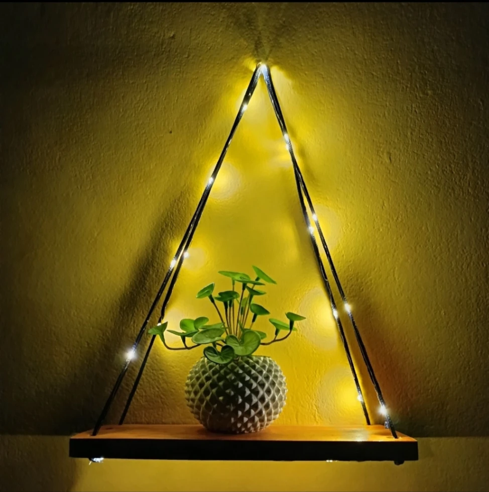 Natural wood wall-mounted hanging shelf