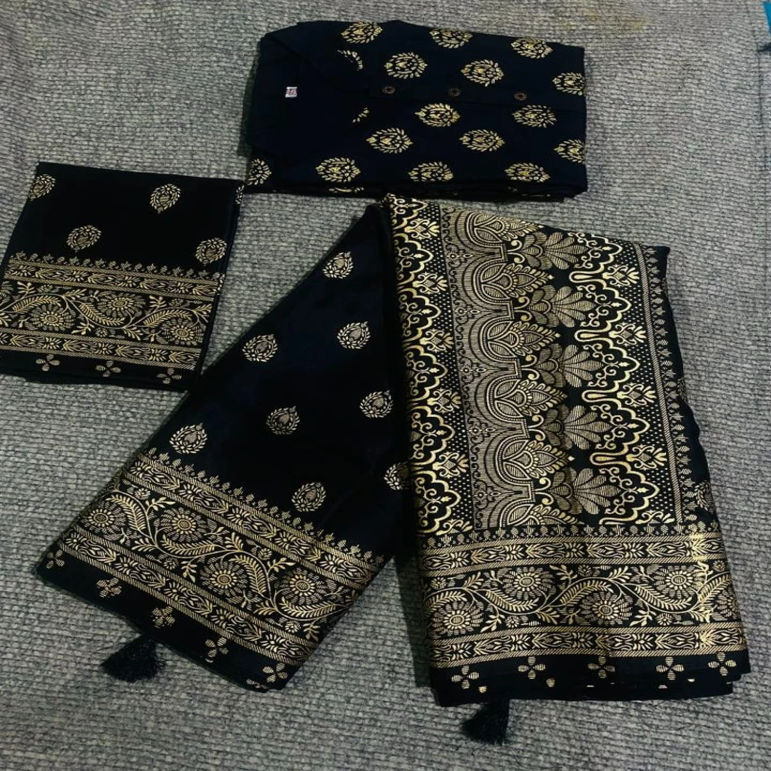 কাপল সেট – জাপানি সিল্ক শাড়ি ও ধুপিয়ান সিল্ক পাঞ্জাবি